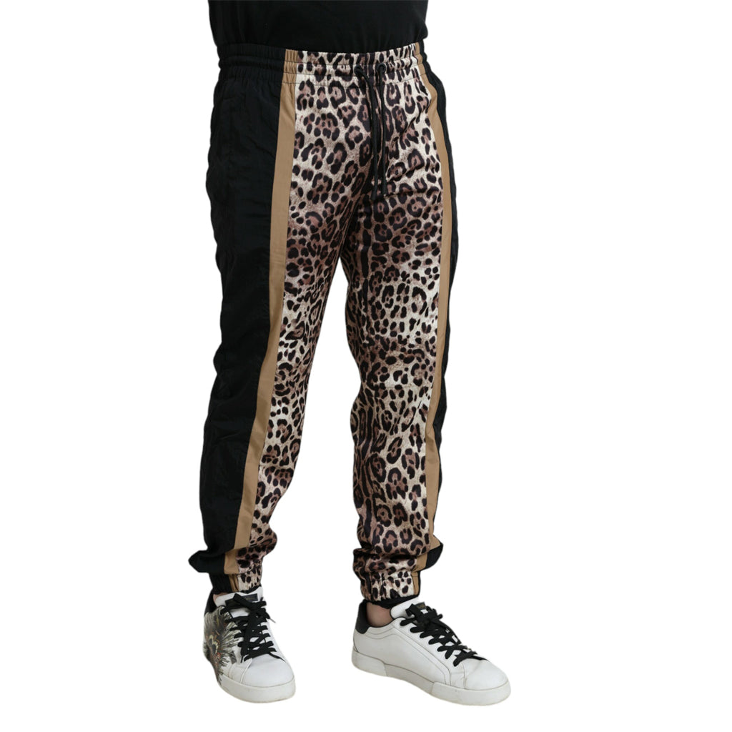 Dolce & Gabbana Brown Leopard Print Polyester Jogger Pants