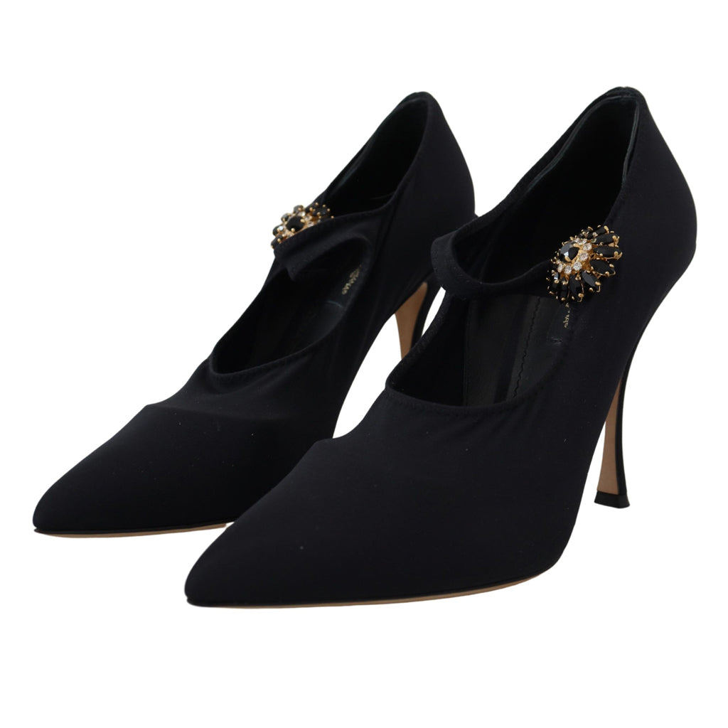 DOLCE & GABBANA Chic Black Mary Jane Sock Pumps with Crystals
