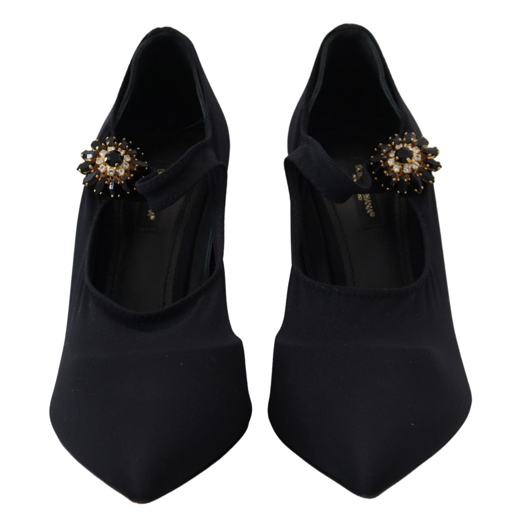 DOLCE & GABBANA Chic Black Mary Jane Sock Pumps with Crystals