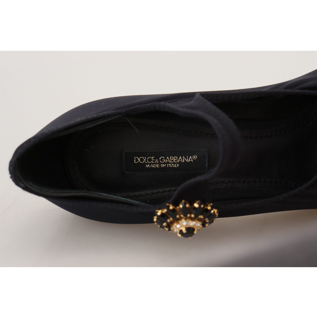 DOLCE & GABBANA Chic Black Mary Jane Sock Pumps with Crystals