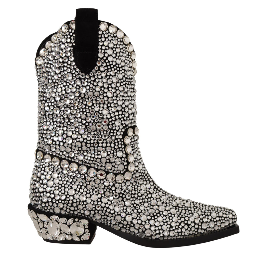 DOLCE & GABBANA Crystal-Embellished Black Suede Boots