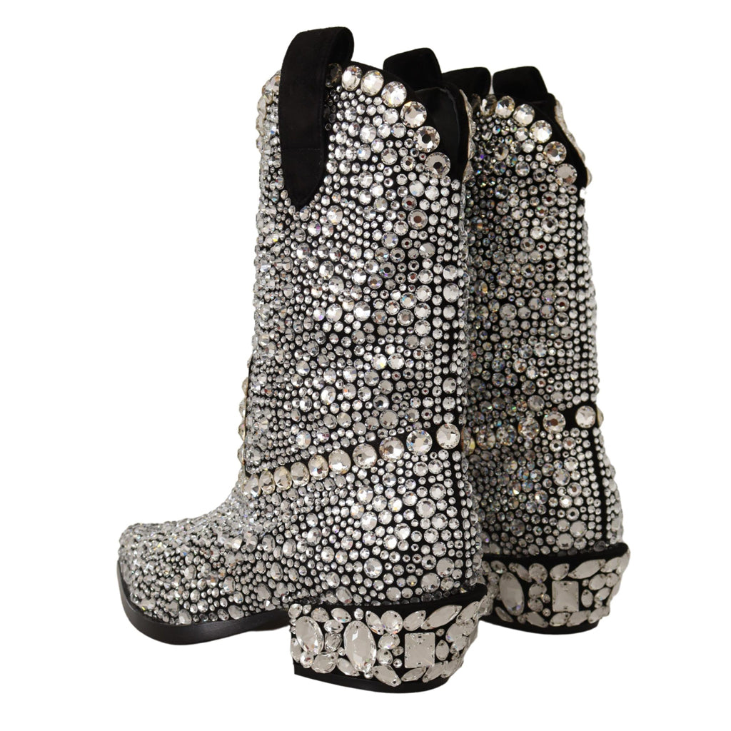 DOLCE & GABBANA Crystal-Embellished Black Suede Boots