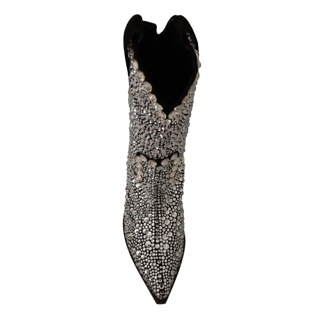 DOLCE & GABBANA Crystal-Embellished Black Suede Boots