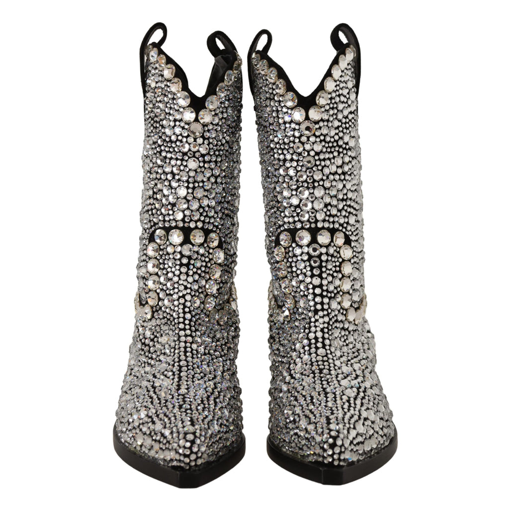 DOLCE & GABBANA Crystal-Embellished Black Suede Boots