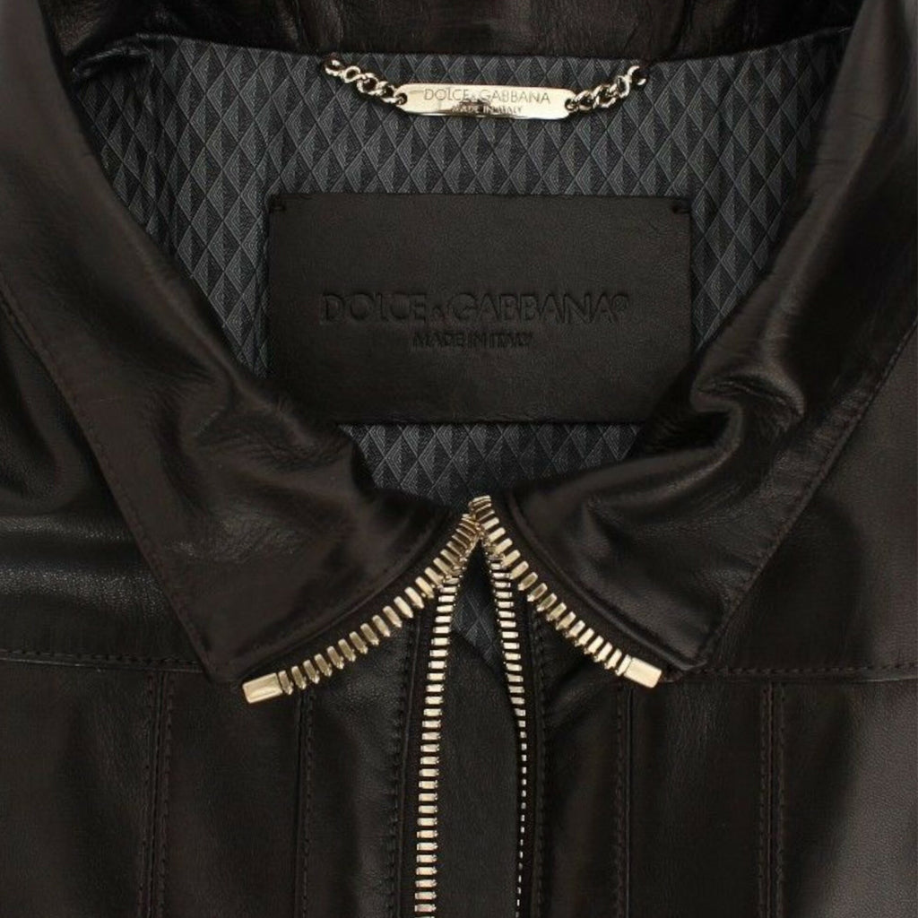 DOLCE & GABBANA Elegant Brown Gold-Detailed Leather Jacket