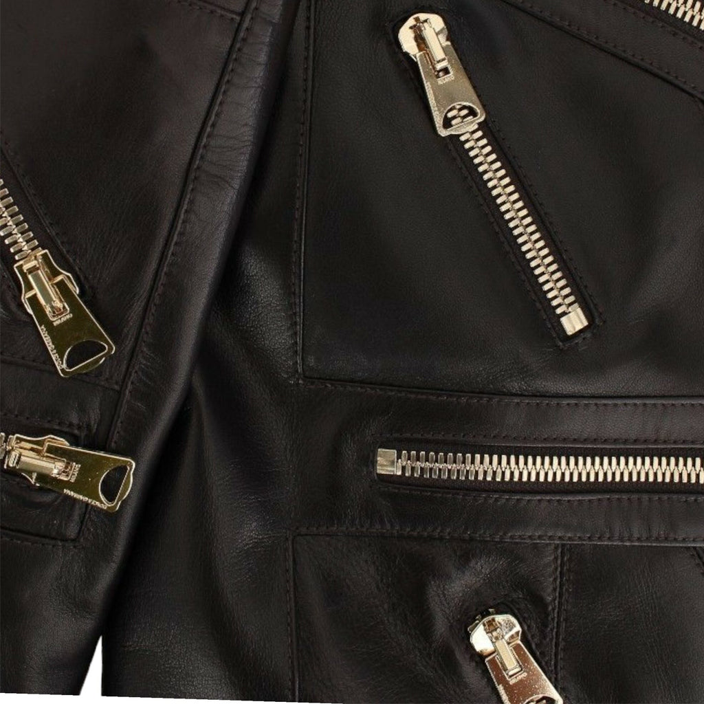 DOLCE & GABBANA Elegant Brown Gold-Detailed Leather Jacket