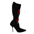 DOLCE & GABBANA Elegant Sock Boots with Red Roses Detail