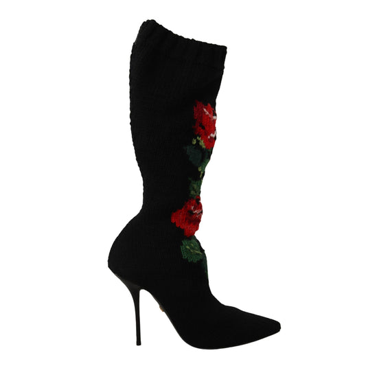 DOLCE & GABBANA Elegant Sock Boots with Red Roses Detail
