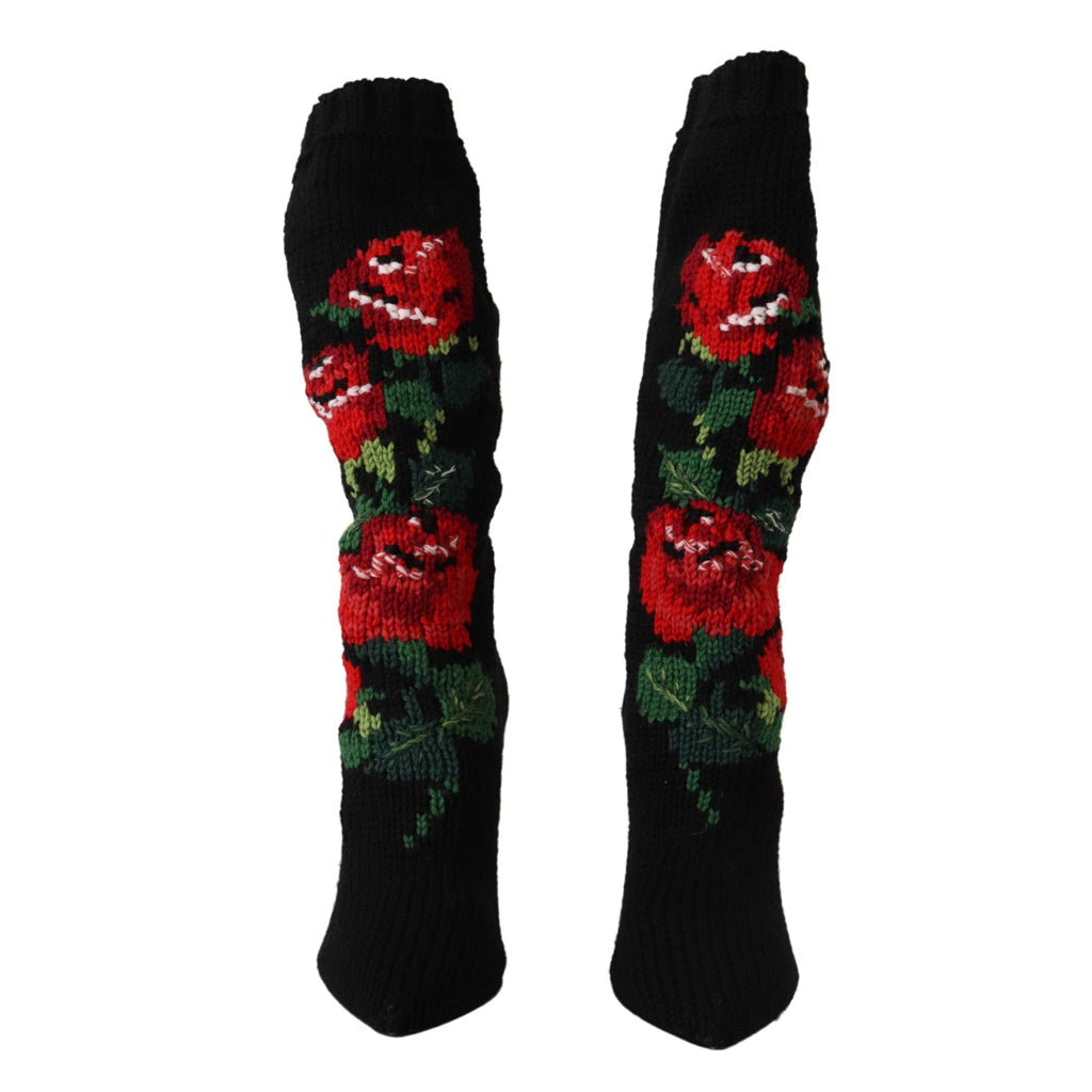 DOLCE & GABBANA Elegant Sock Boots with Red Roses Detail