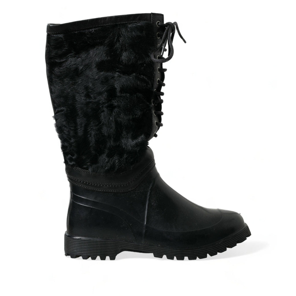 DOLCE & GABBANA Sleek Black Shearling Mid Calf Boots