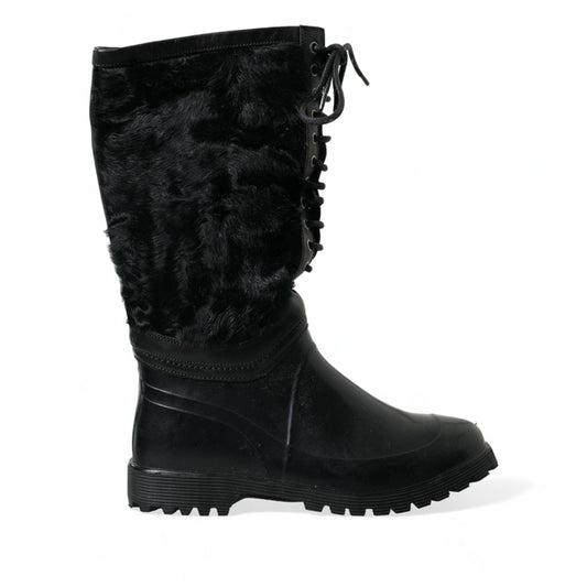 DOLCE & GABBANA Sleek Black Shearling Mid Calf Boots