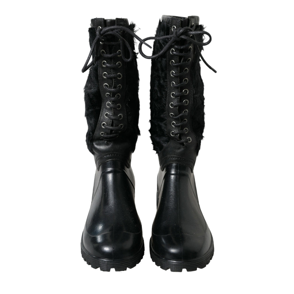 DOLCE & GABBANA Sleek Black Shearling Mid Calf Boots