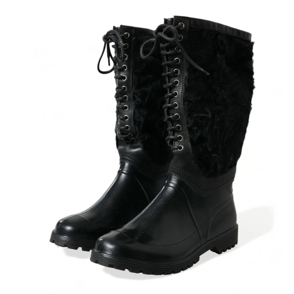 DOLCE & GABBANA Sleek Black Shearling Mid Calf Boots