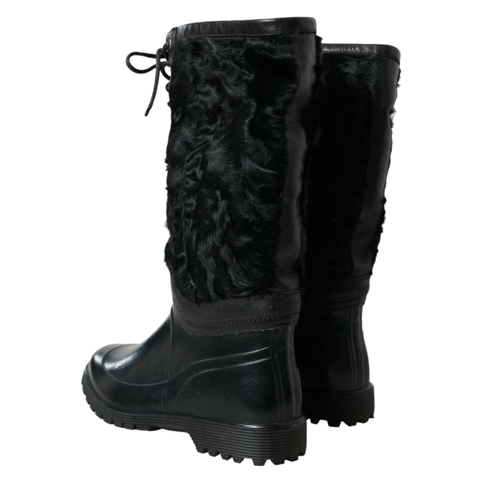 DOLCE & GABBANA Sleek Black Shearling Mid Calf Boots