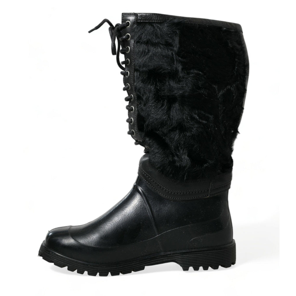 DOLCE & GABBANA Sleek Black Shearling Mid Calf Boots