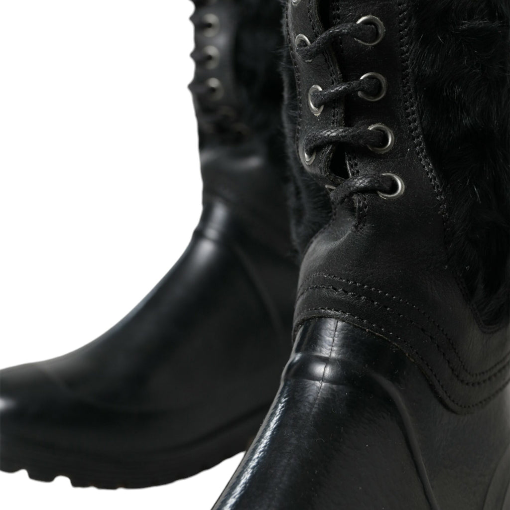 DOLCE & GABBANA Sleek Black Shearling Mid Calf Boots