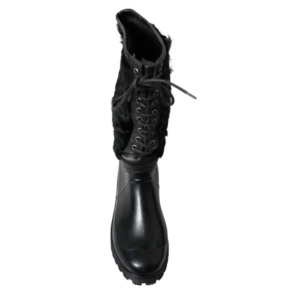 DOLCE & GABBANA Sleek Black Shearling Mid Calf Boots