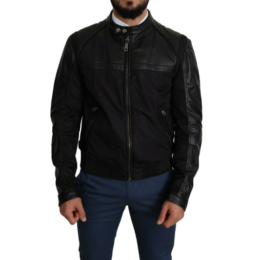 DOLCE & GABBANA Elegant Black Bomber with Leather Accents