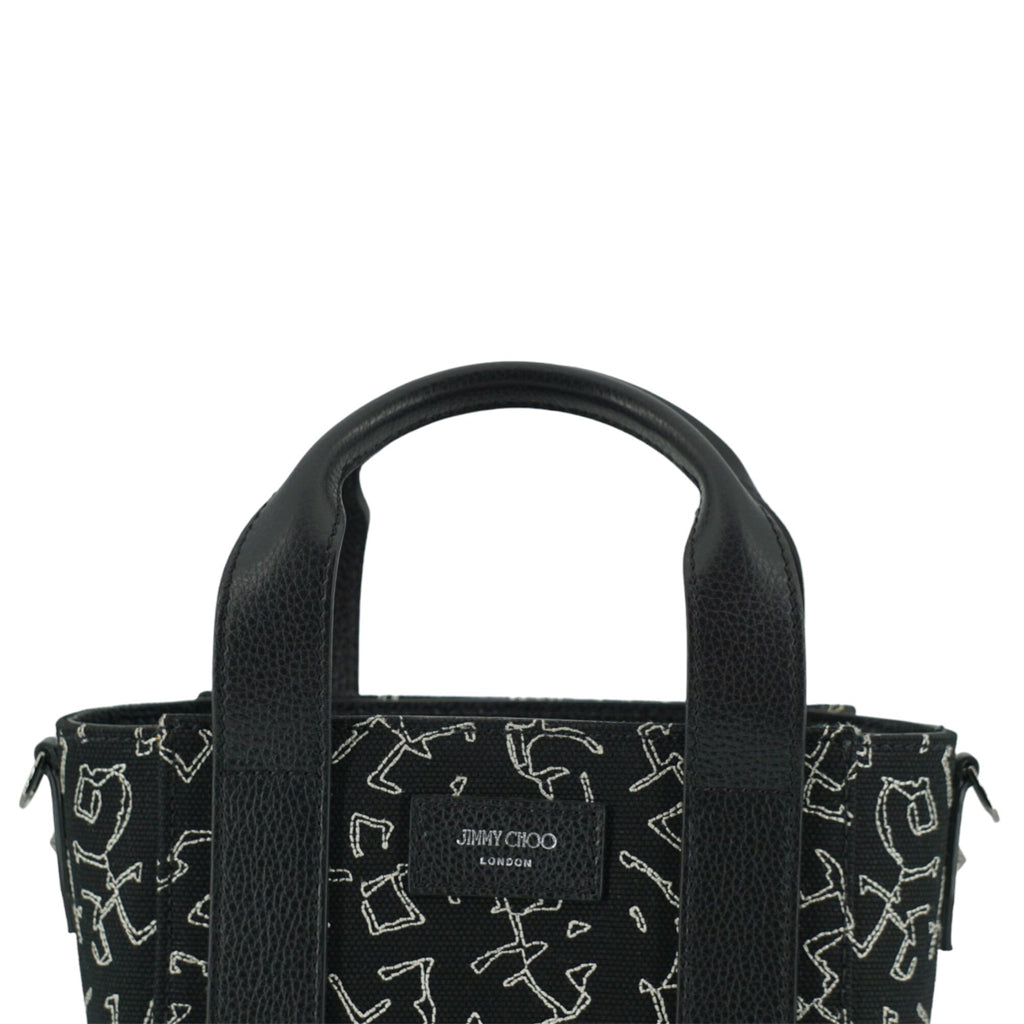 Jimmy Choo Black Leather and Canvas Small Tote Bag