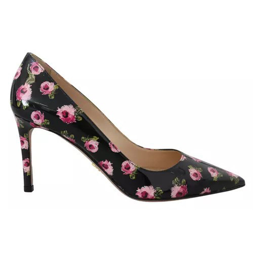 Prada - Black Leather Floral Heels Stilettos Pumps
