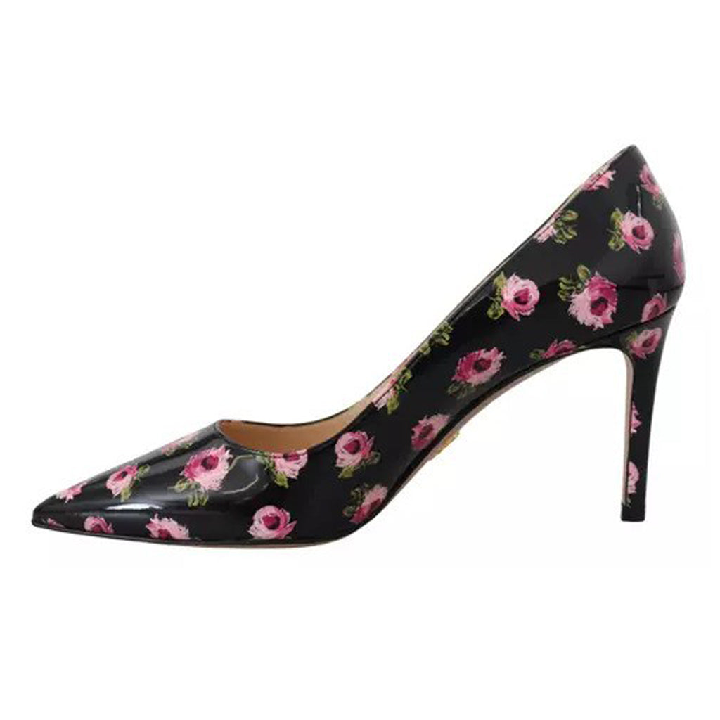 Prada - Black Leather Floral Heels Stilettos Pumps