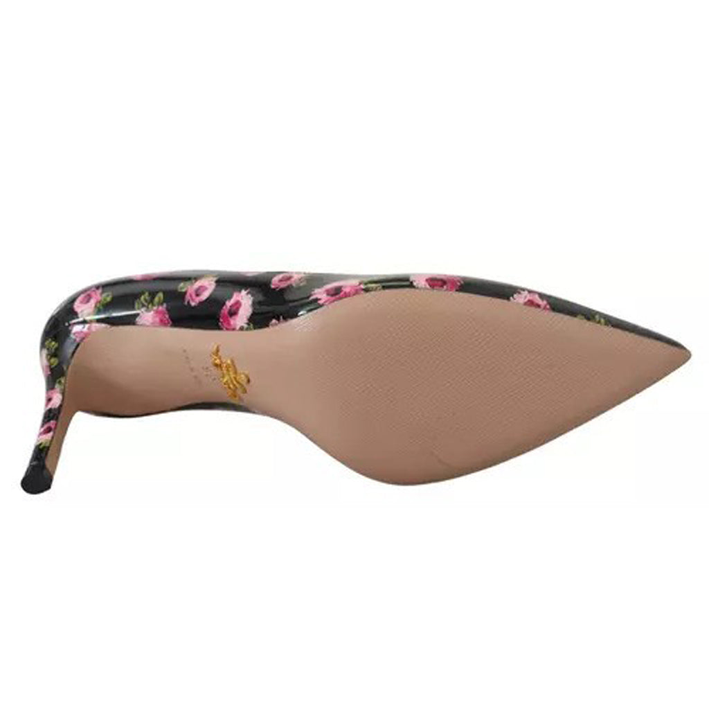 Prada - Black Leather Floral Heels Stilettos Pumps