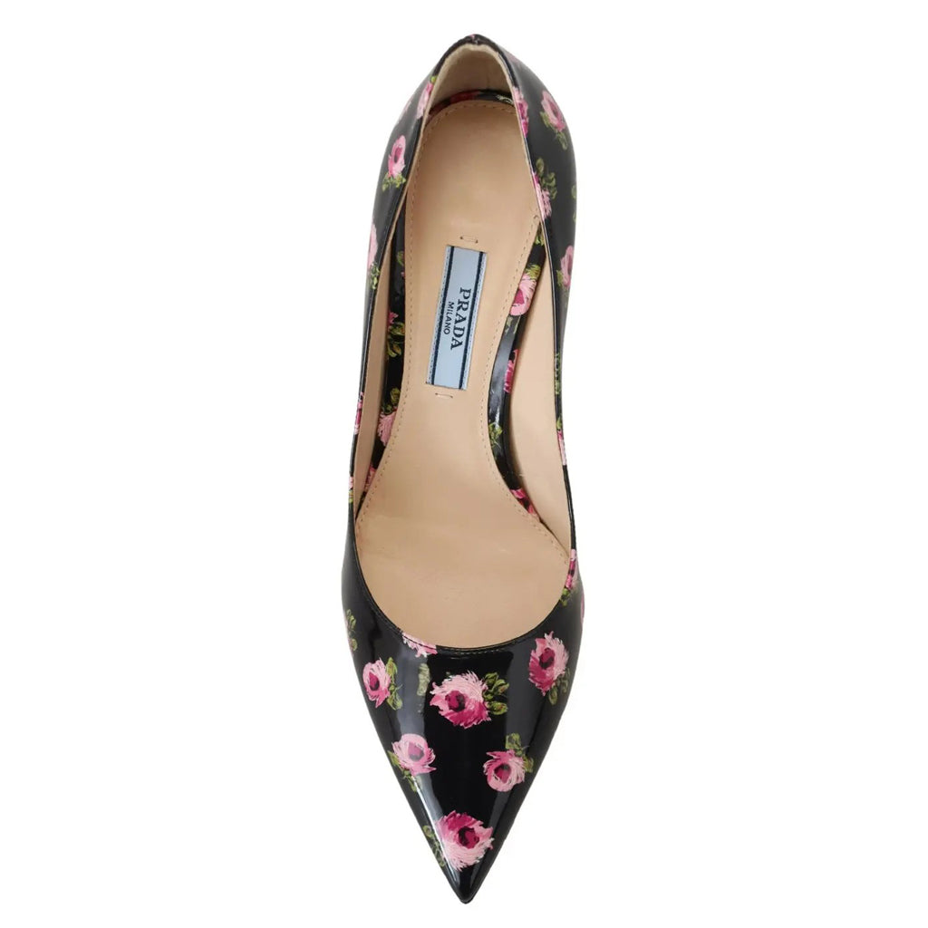 Prada - Black Leather Floral Heels Stilettos Pumps