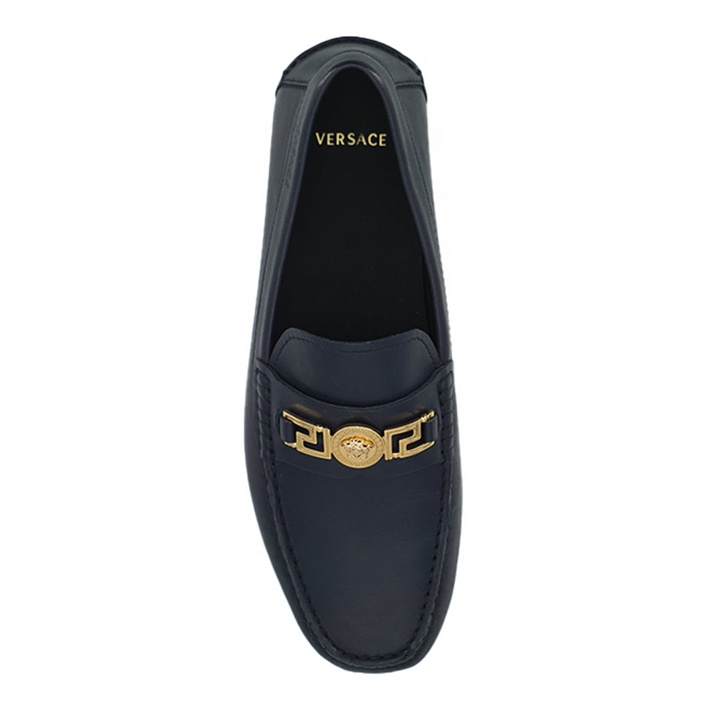 VERSACE Navy Blue Calf Leather Loafers Shoes