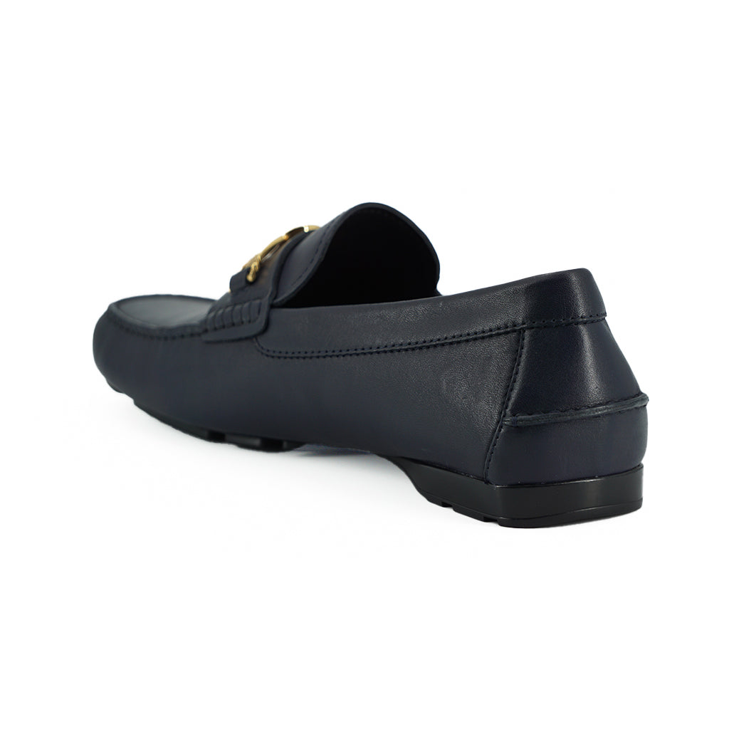 VERSACE Navy Blue Calf Leather Loafers Shoes
