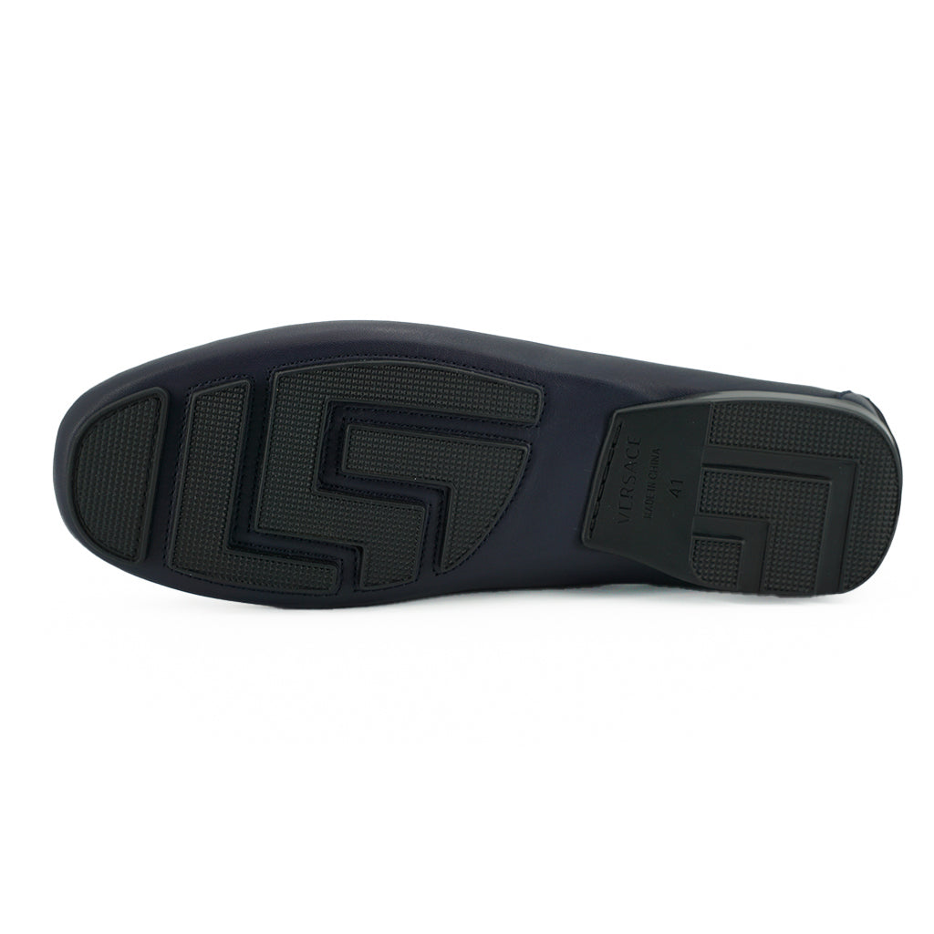 VERSACE Navy Blue Calf Leather Loafers Shoes