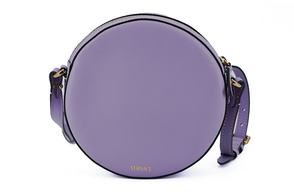 VERSACE Purple Calf Leather Round Disco Shoulder Bag