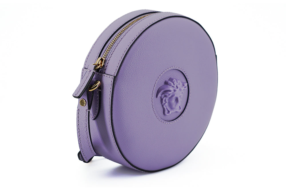 VERSACE Purple Calf Leather Round Disco Shoulder Bag
