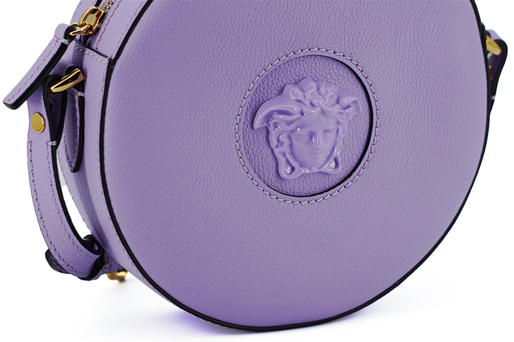 VERSACE Purple Calf Leather Round Disco Shoulder Bag