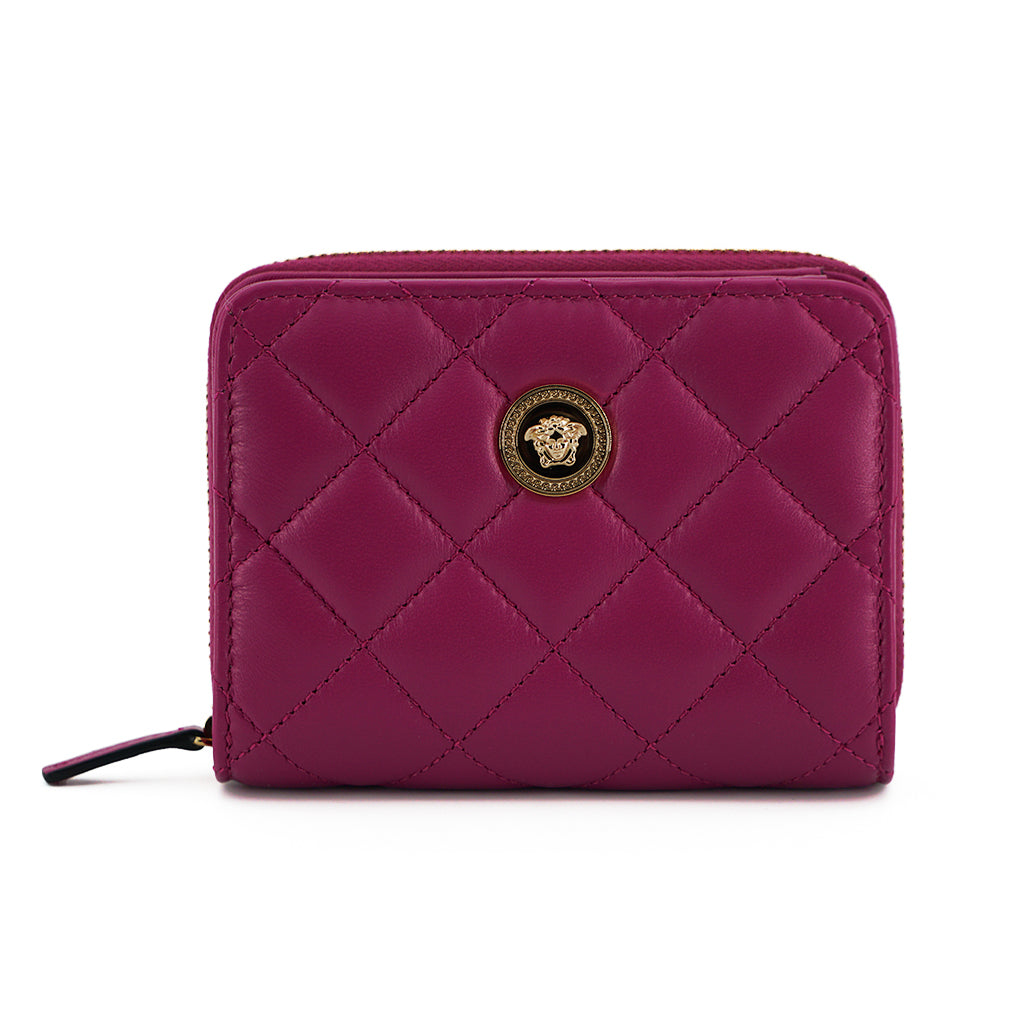 VERSACE Purple Nappa Leather Bifold Zip Around Wallet