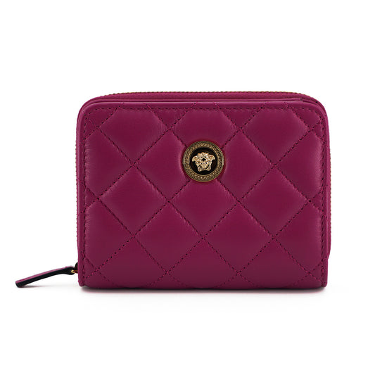 VERSACE Purple Nappa Leather Bifold Zip Around Wallet