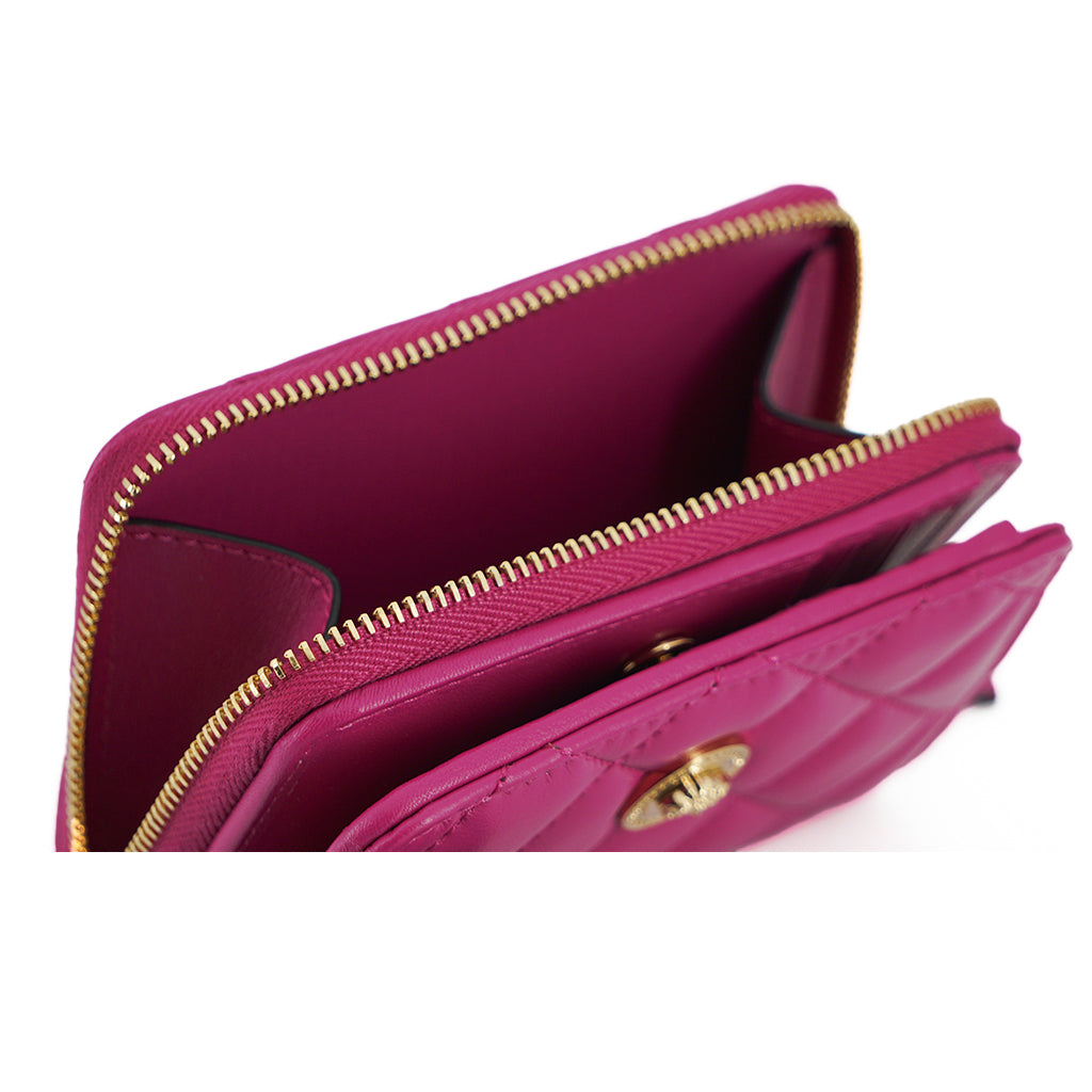 VERSACE Purple Nappa Leather Bifold Zip Around Wallet