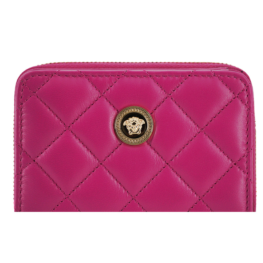 VERSACE Purple Nappa Leather Bifold Zip Around Wallet