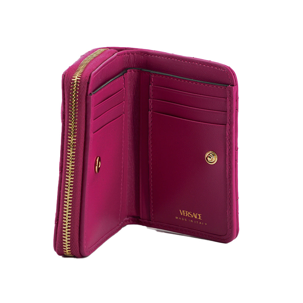 VERSACE Purple Nappa Leather Bifold Zip Around Wallet
