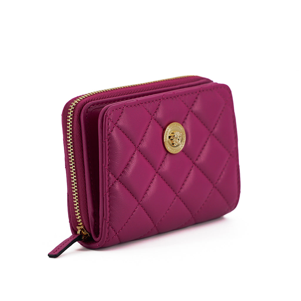 VERSACE Purple Nappa Leather Bifold Zip Around Wallet