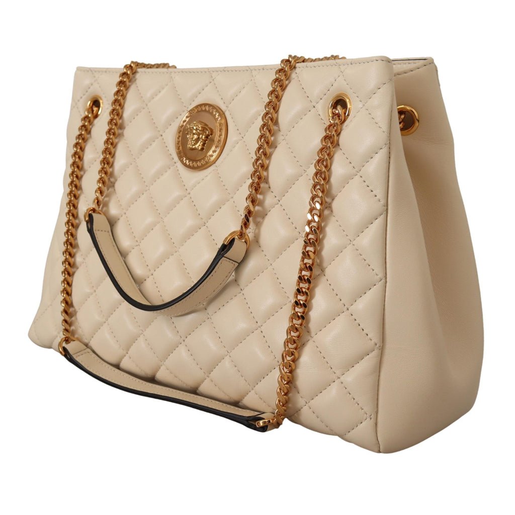 VERSACE White Nappa Leather Medusa Tote Bag