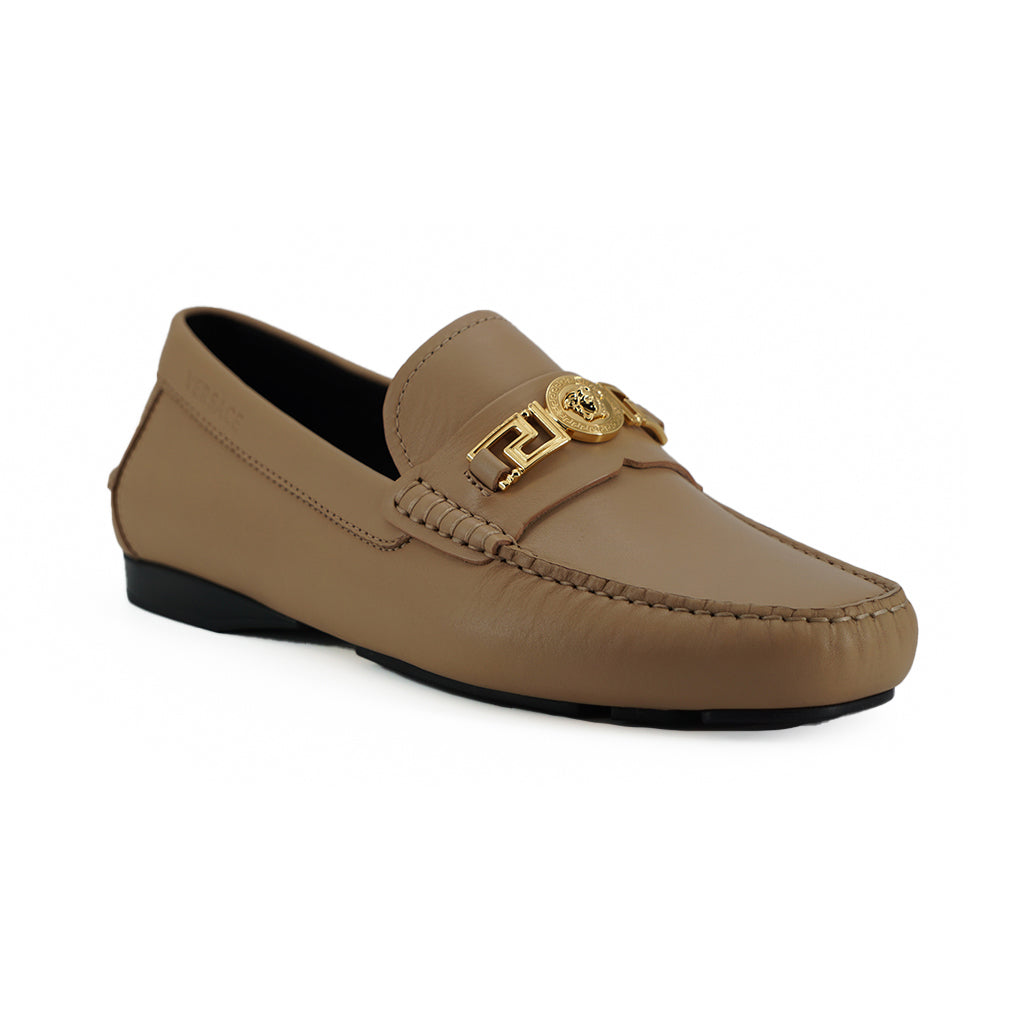 VERSACE Beige Calf Leather Loafers Shoes