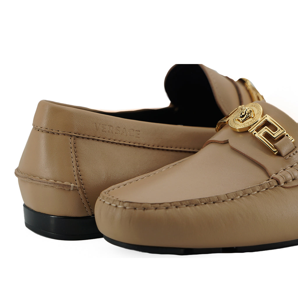 VERSACE Beige Calf Leather Loafers Shoes