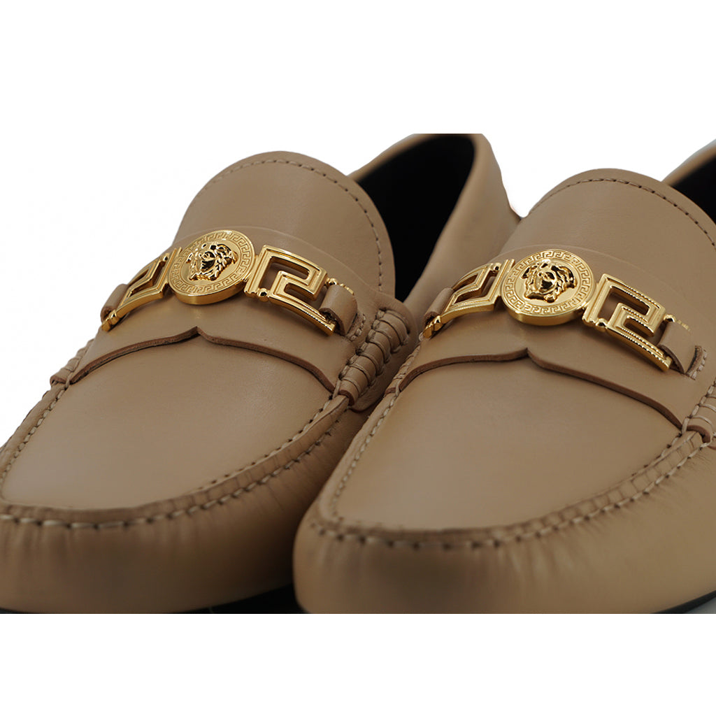 VERSACE Beige Calf Leather Loafers Shoes