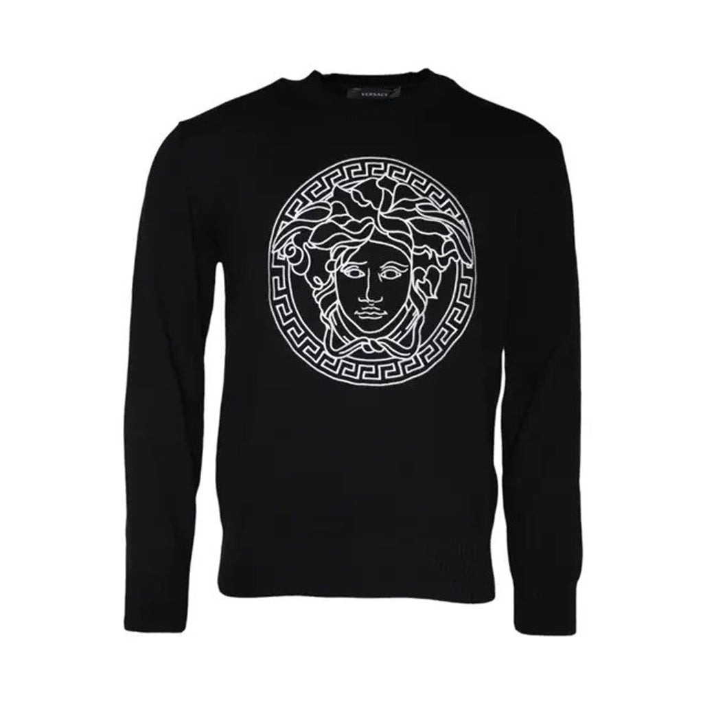 Versace - Black Medusa Embroidery Crew Neck Pullover Sweater