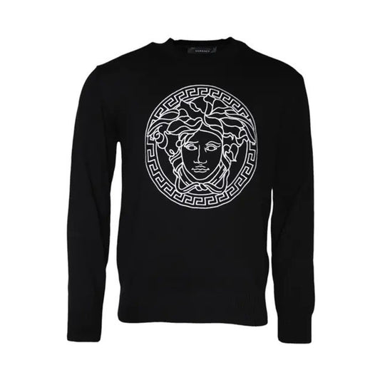 Versace - Black Medusa Embroidery Crew Neck Pullover Sweater