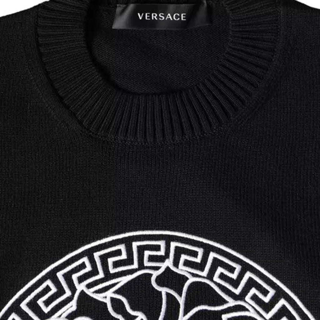 Versace - Black Medusa Embroidery Crew Neck Pullover Sweater