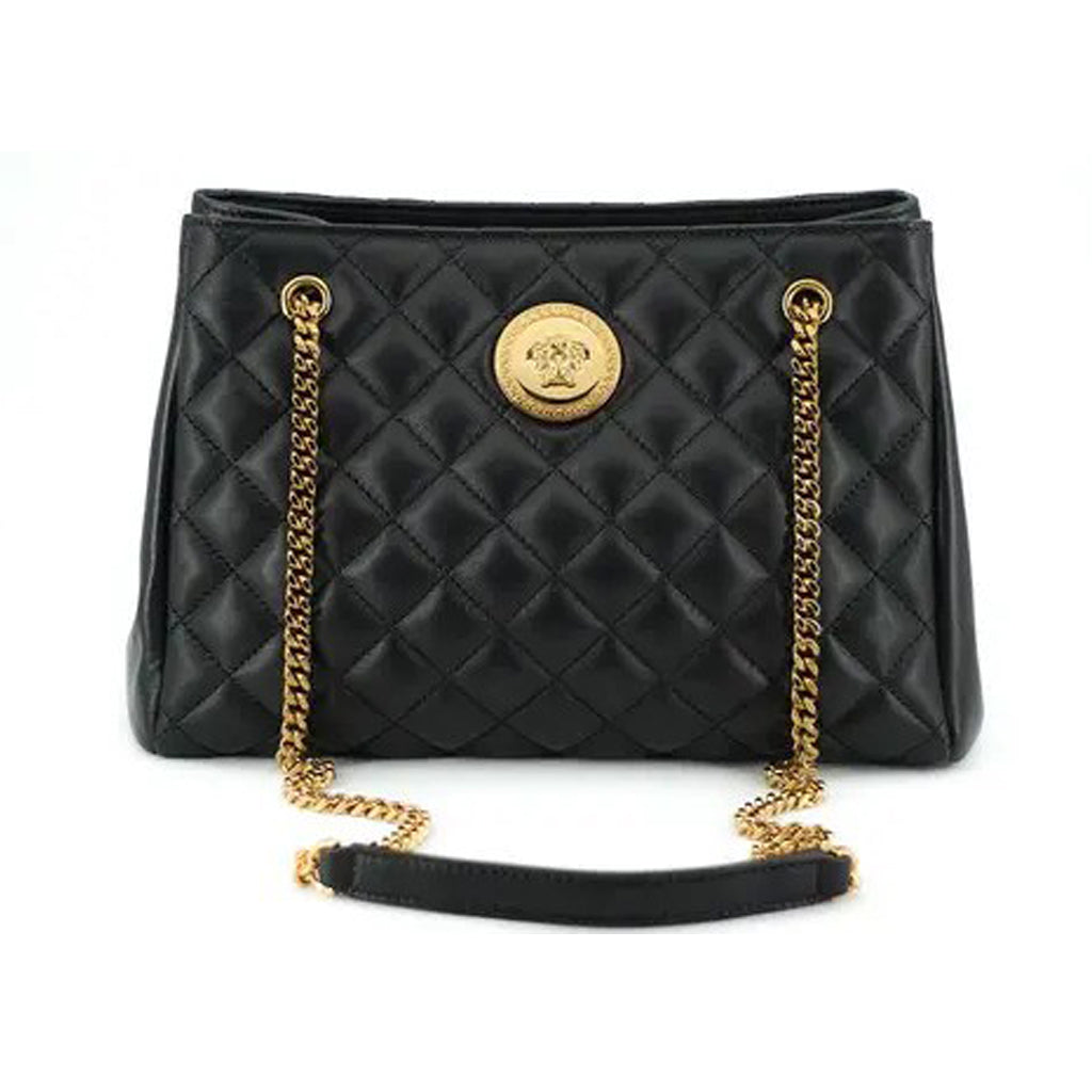 Versace - Black Quilted Nappa Leather Medusa Tote Handbag