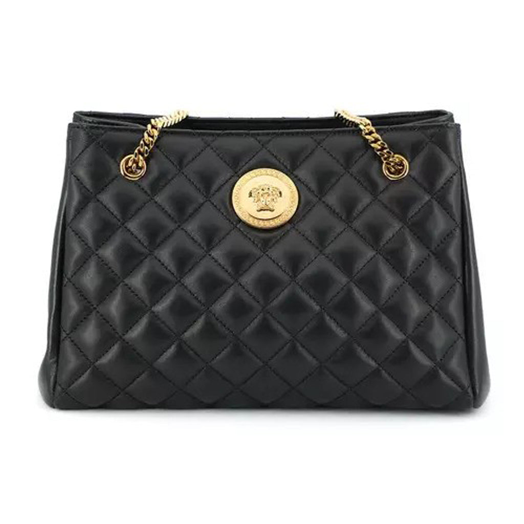 Versace - Black Quilted Nappa Leather Medusa Tote Handbag