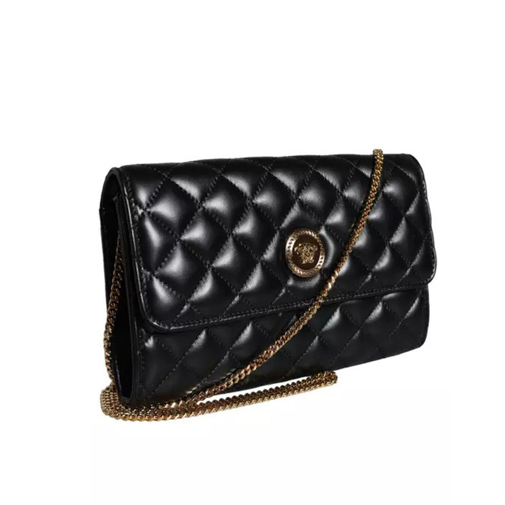 Versace Black Quilted Nappa Leather Crossbody Shoulder Bag