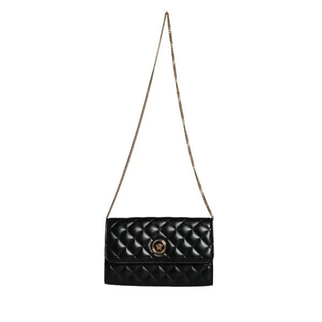 Versace Black Quilted Nappa Leather Crossbody Shoulder Bag